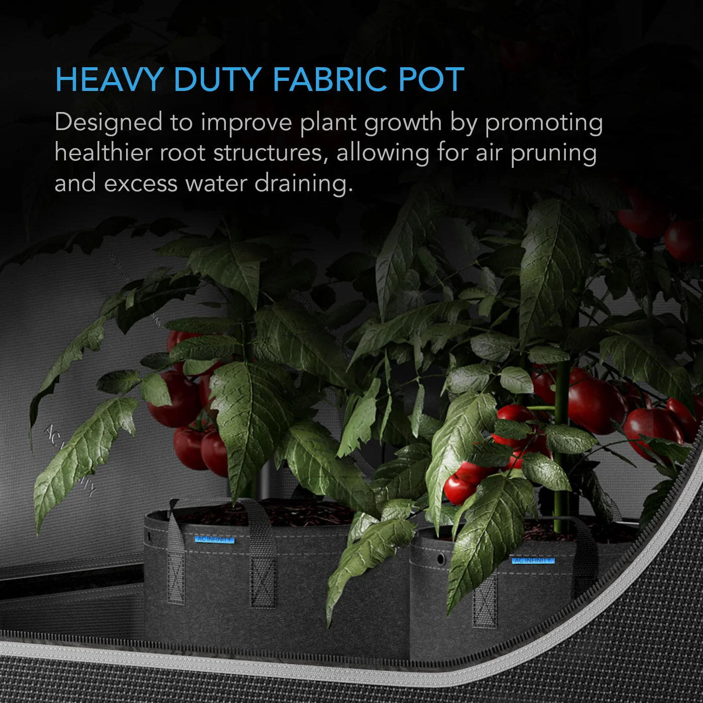 AC Infinity 5-gallon fabric pots, five pack, product view 2