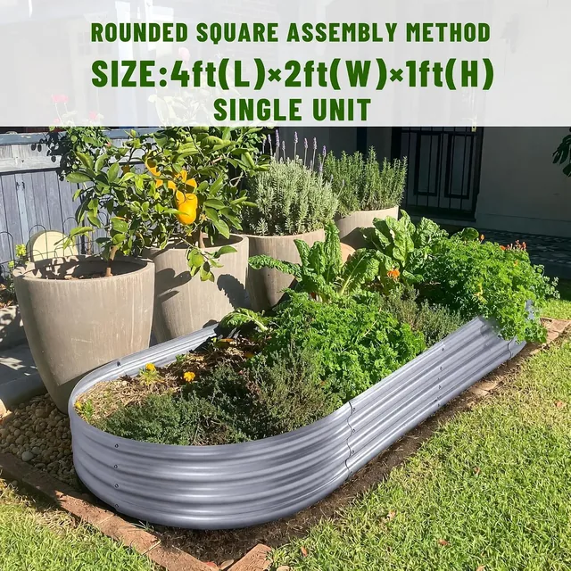 Land Guard Qst-25N080072-1SR silver oval raised bed, 4 x 2 x 1 feet, gallery view 3