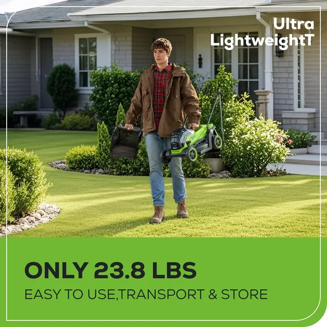 24V 13" Cordless Battery Brushless Push Lawn Mower: 4.0 Ah Battery and Charger, LM1322