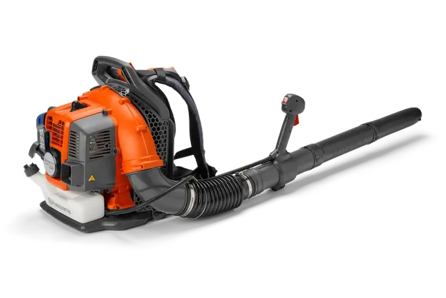 Husqvarna 150BT. Side view of a backpack leaf blower with ergonomic handle and nozzle.