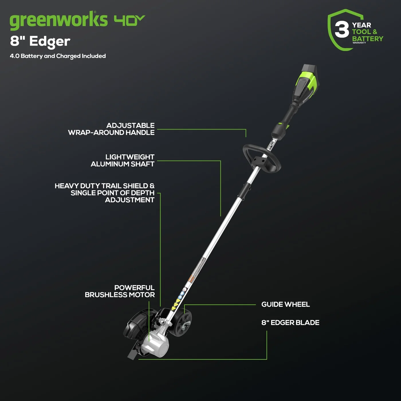 Greenworks 40V 8-inch edger kit, product gallery view 2