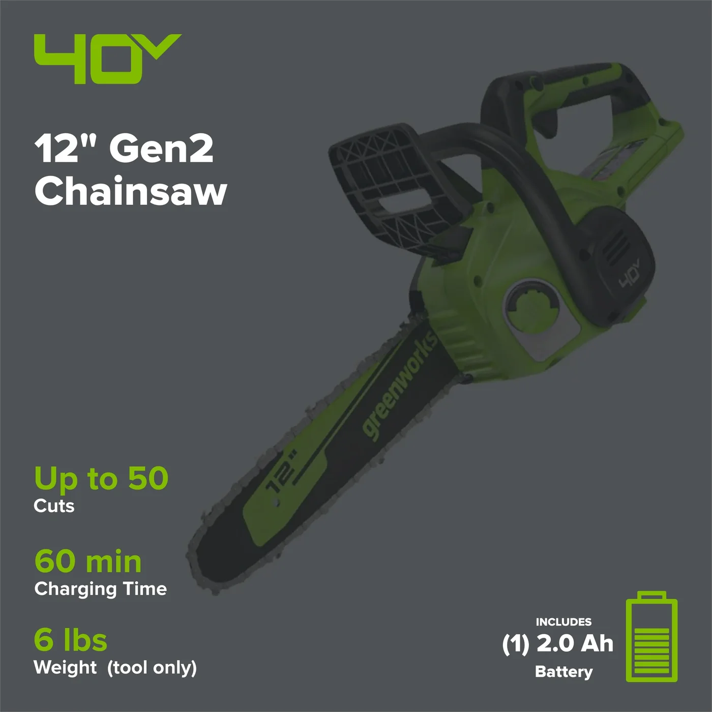 Greenworks CS40B210 chainsaw, manufacturer gallery view 2