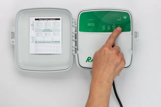 Rain Bird ARC8 eight-zone smart irrigation controller, detail or garden-use view 4