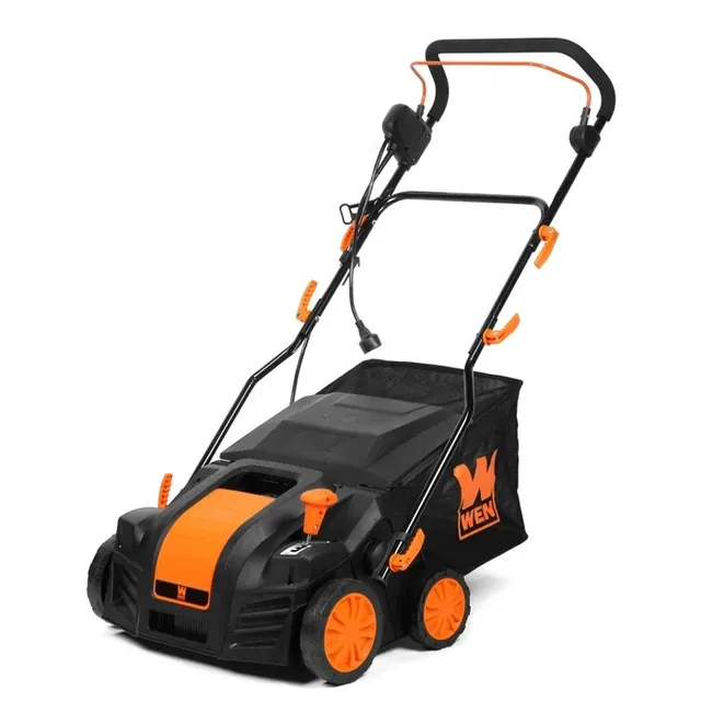 WEN DT1516 16-Inch 15-Amp 2-in-1 Electric Dethatcher and Scarifier with Collection Bag, an example of dethatchers & scarifiers