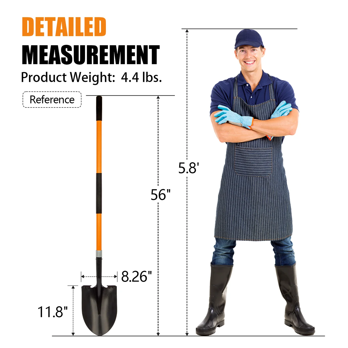 VNIMTI 56-inch digging shovel, orange, product gallery view 6