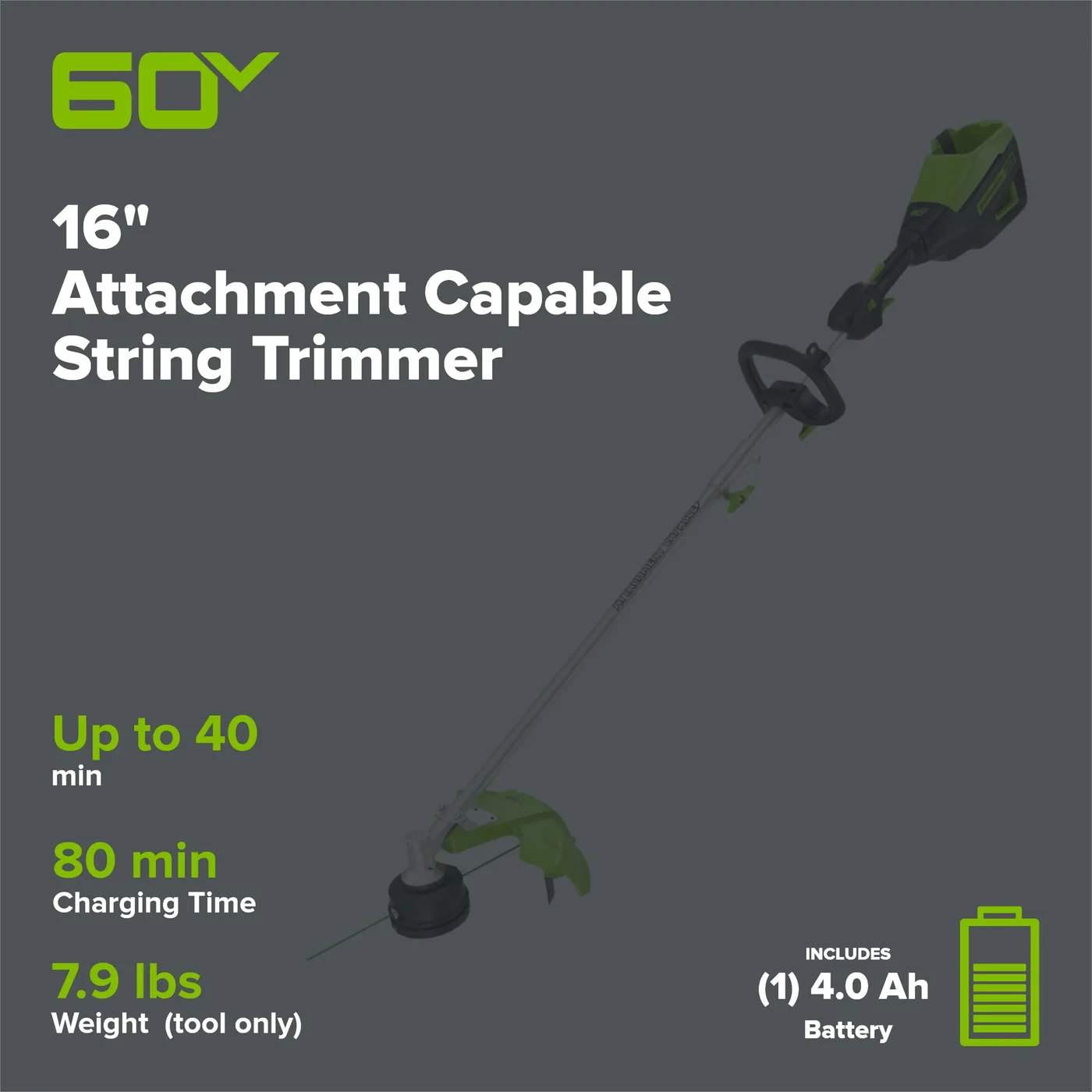 Greenworks ST60L413 string trimmer, manufacturer gallery view 2