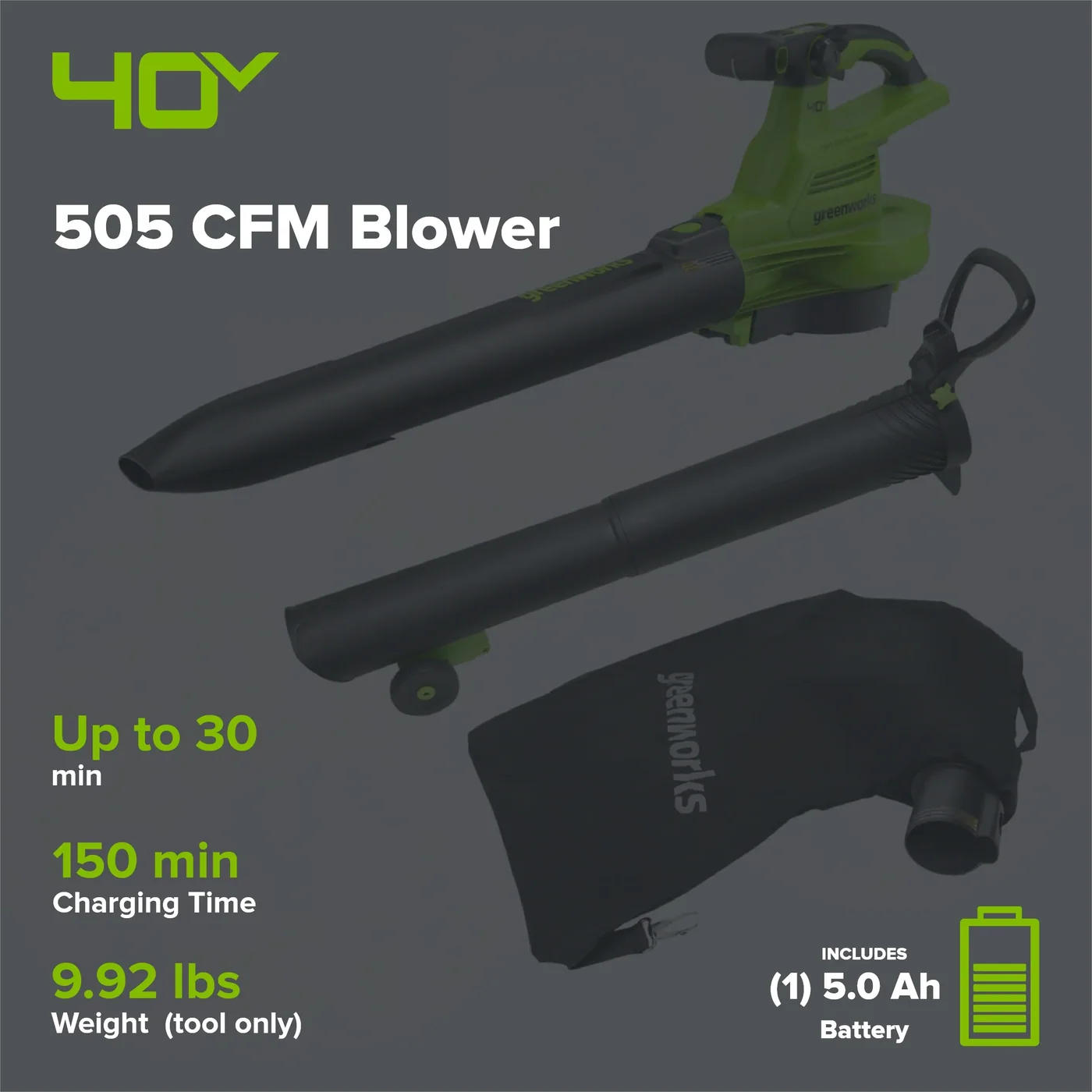 Greenworks BVF444 leaf vacuum, manufacturer gallery view 2