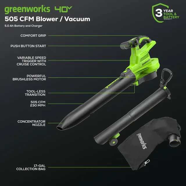 Greenworks BVF444 leaf vacuum, manufacturer gallery view 3