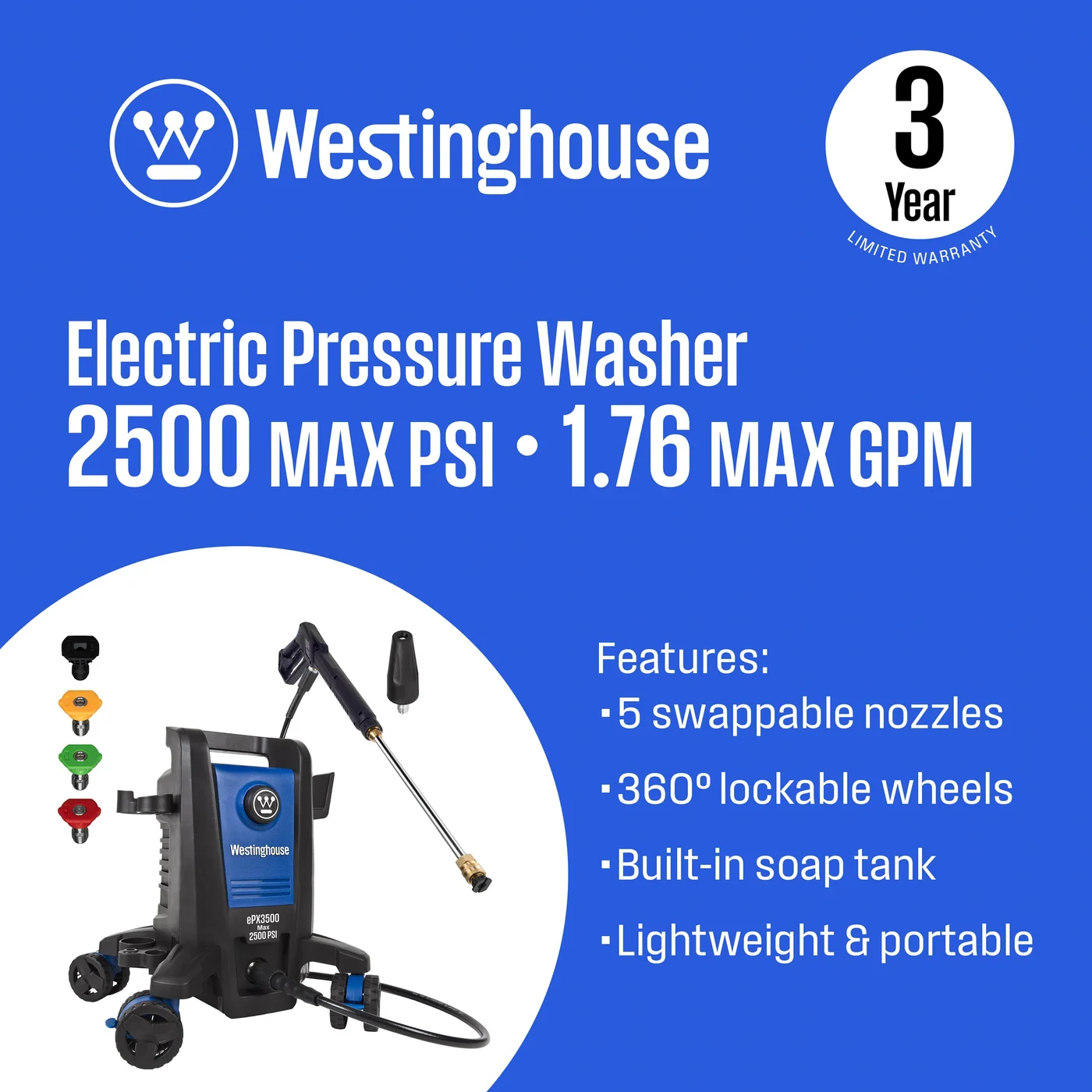 Westinghouse ePX3500 electric pressure washer, product gallery view 2