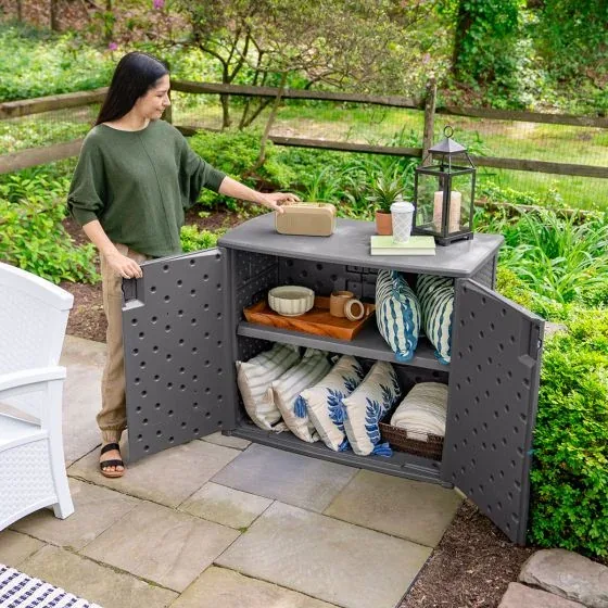 Suncast BMOC4100CG 97-gallon Cool Gray outdoor cabinet, gallery view 2