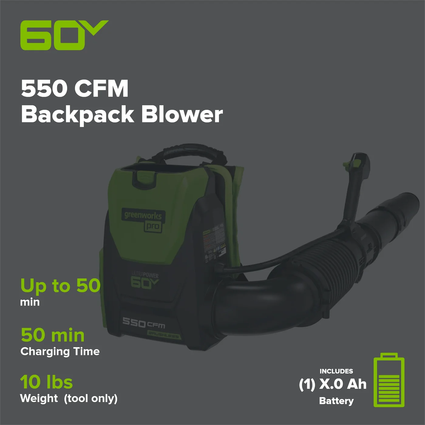 Greenworks BPB60L512 leaf blower, manufacturer gallery view 2