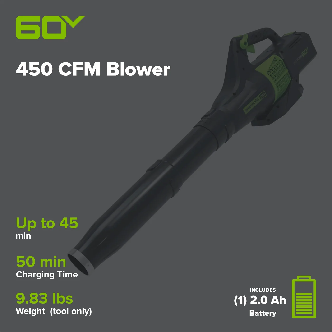 Greenworks BL60B210 leaf blower, manufacturer gallery view 2