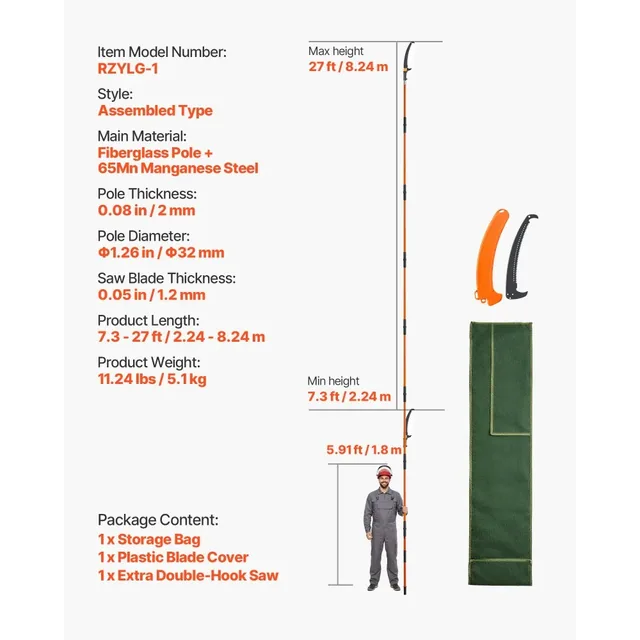 VEVOR 7.3–27-foot manual pole saw, product gallery view 2