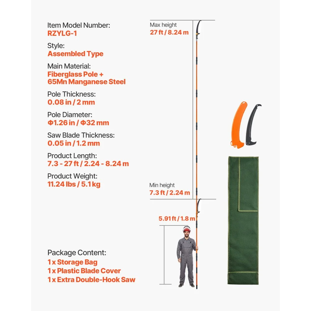 VEVOR 7.3–27-foot manual pole saw, product gallery view 2