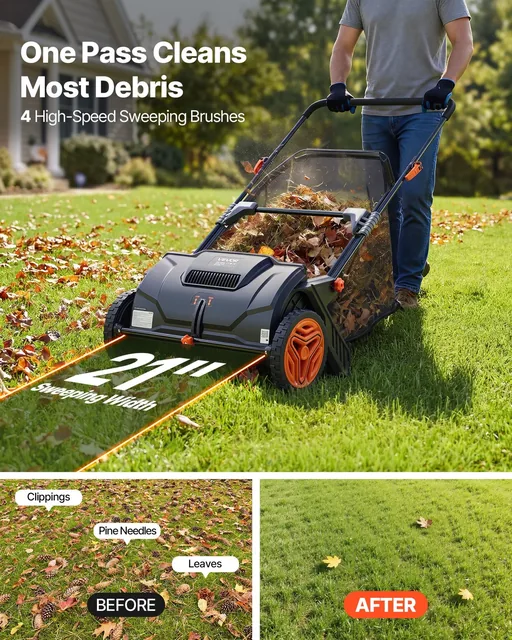 VEVOR 21-inch push lawn sweeper, product photograph 2