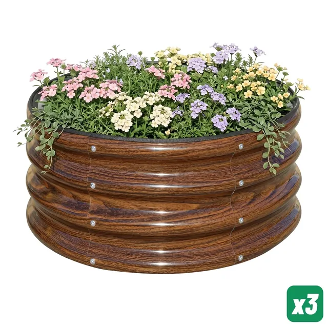 SnugNiture 2 × 2 × 1-foot round raised beds, brown, three pack, product view 1