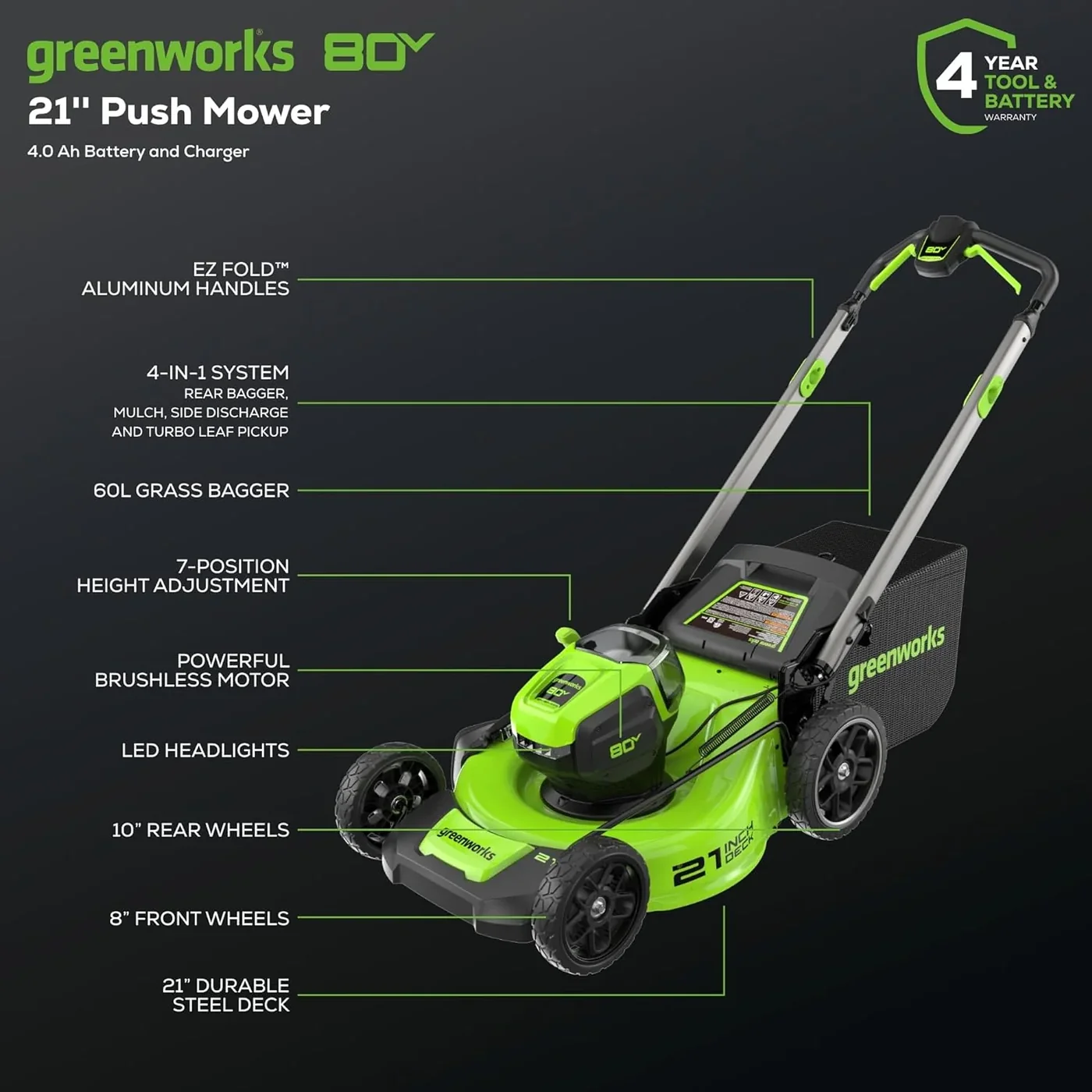 Greenworks MO80L415 mower, manufacturer gallery view 3