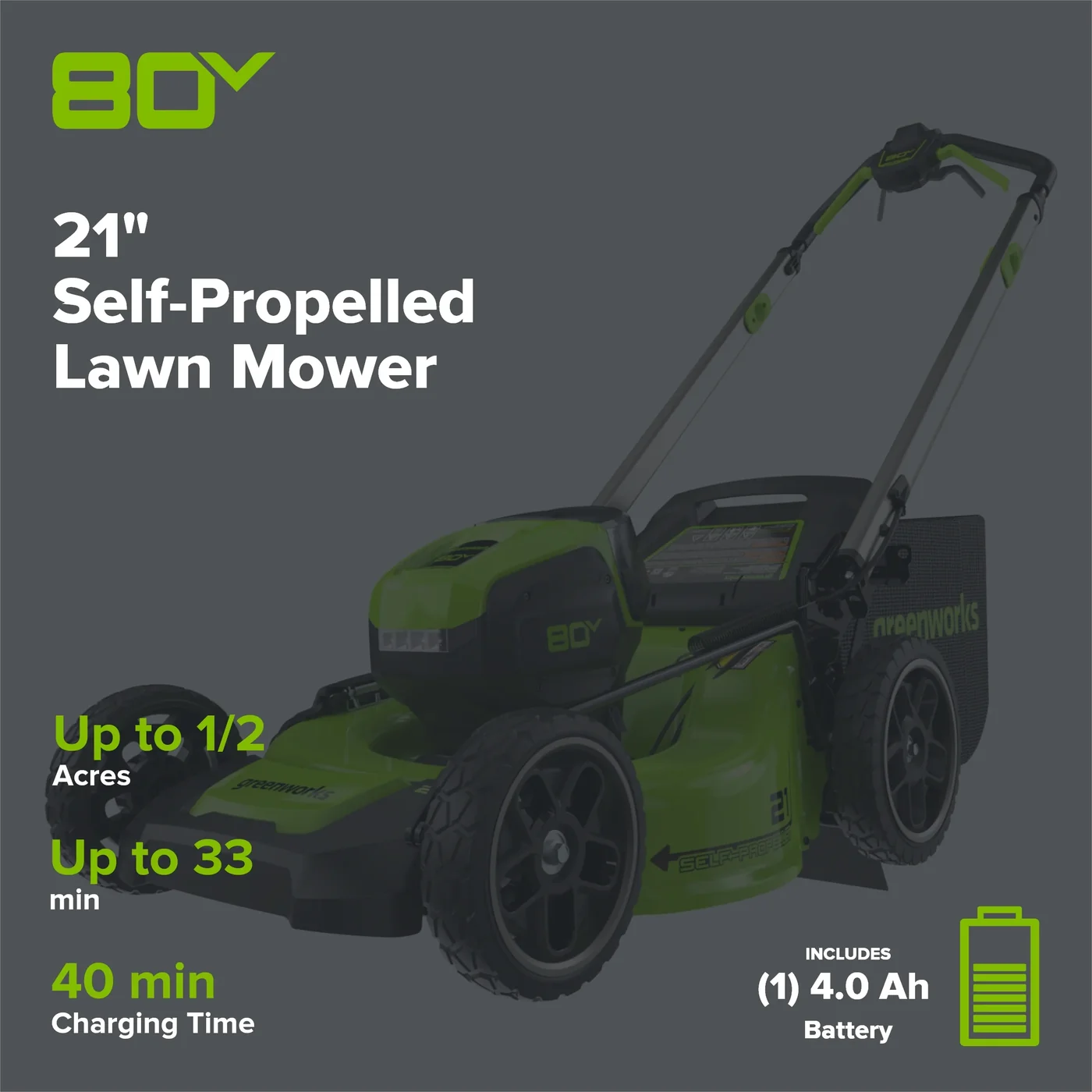 Greenworks MO80L416 mower, manufacturer gallery view 2