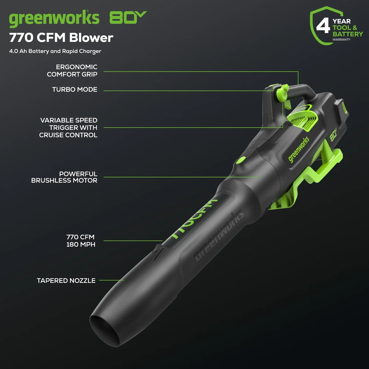 Greenworks BL80L414 leaf blower, manufacturer gallery view 2