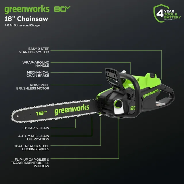 Greenworks CS80L417 chainsaw, manufacturer gallery view 3