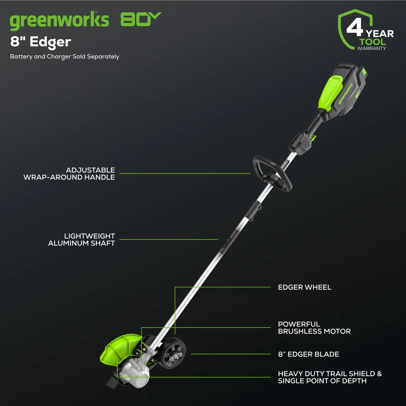 Greenworks ED80L02 lawn edger, manufacturer gallery view 2
