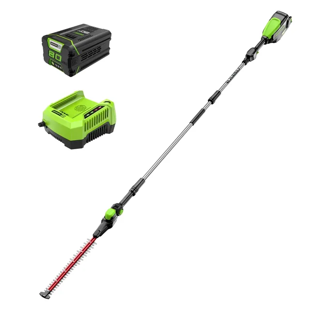 Greenworks 2308202 pole hedge trimmer, an example of pole hedge trimmers