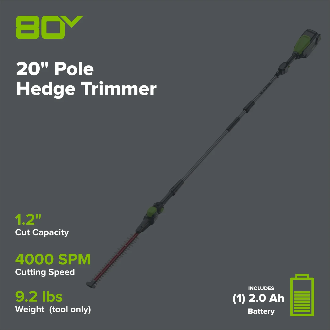 Greenworks 2308202 pole hedge trimmer, manufacturer gallery view 2