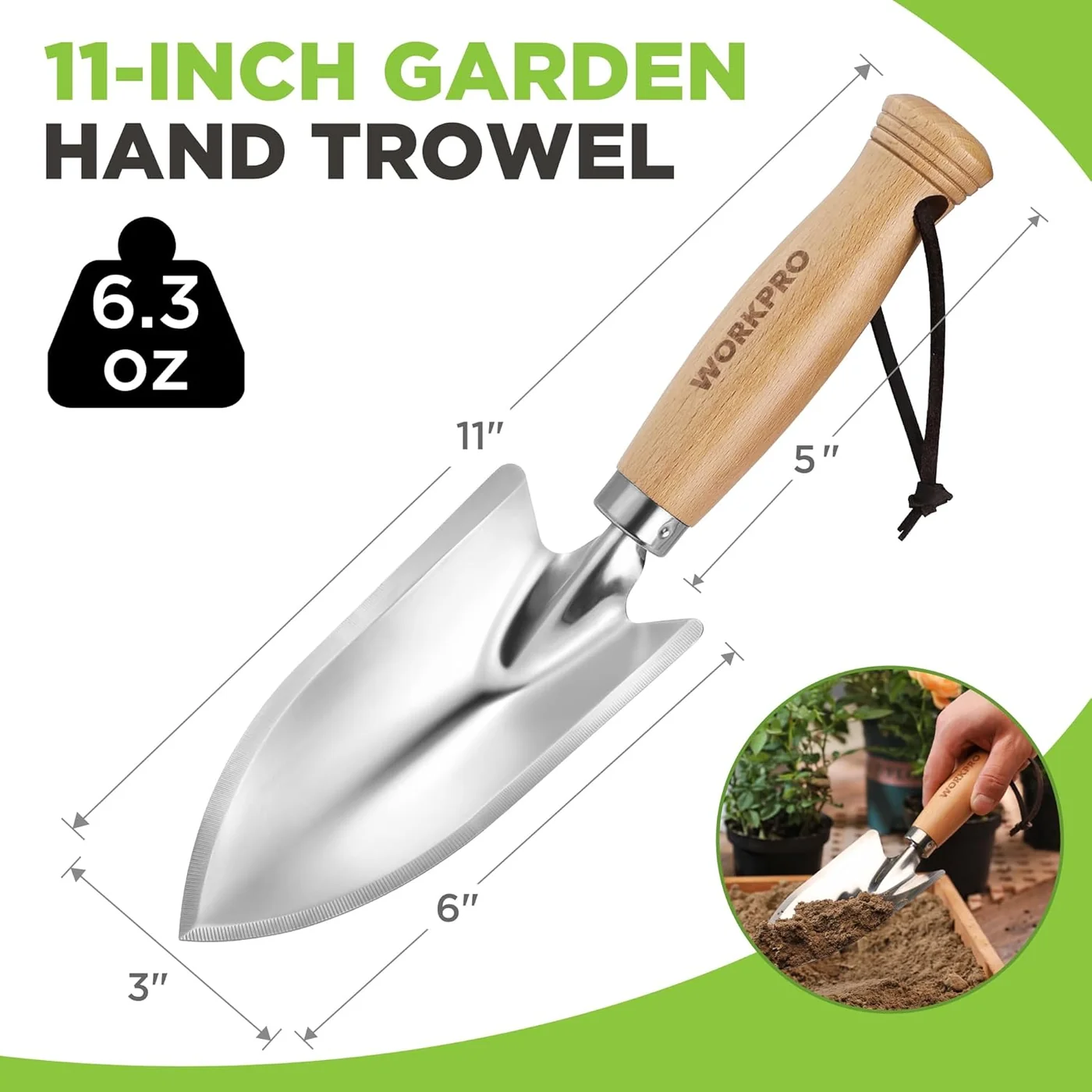 WORKPRO 11-inch stainless-steel hand trowel, product gallery view 2
