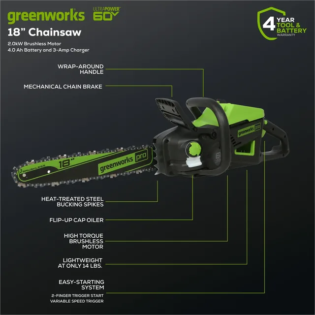 Greenworks CS60L4R3 chainsaw, manufacturer gallery view 3