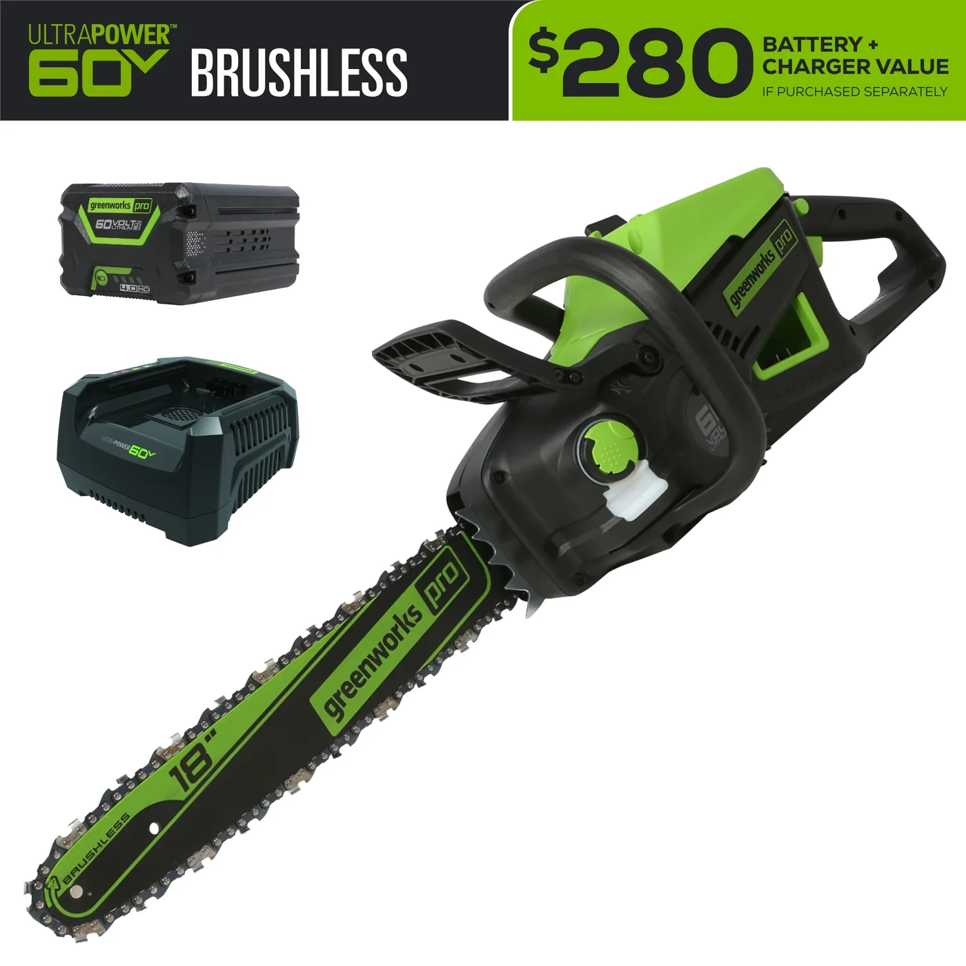 Greenworks CS60L4R3 chainsaw, manufacturer gallery view 1