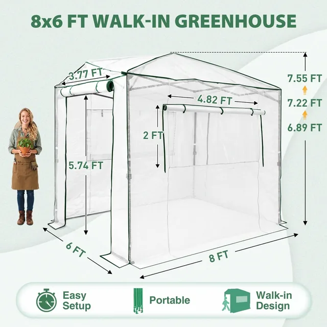 EAGLE PEAK 8 × 6-foot pop-up greenhouse, grey/white, product view 3
