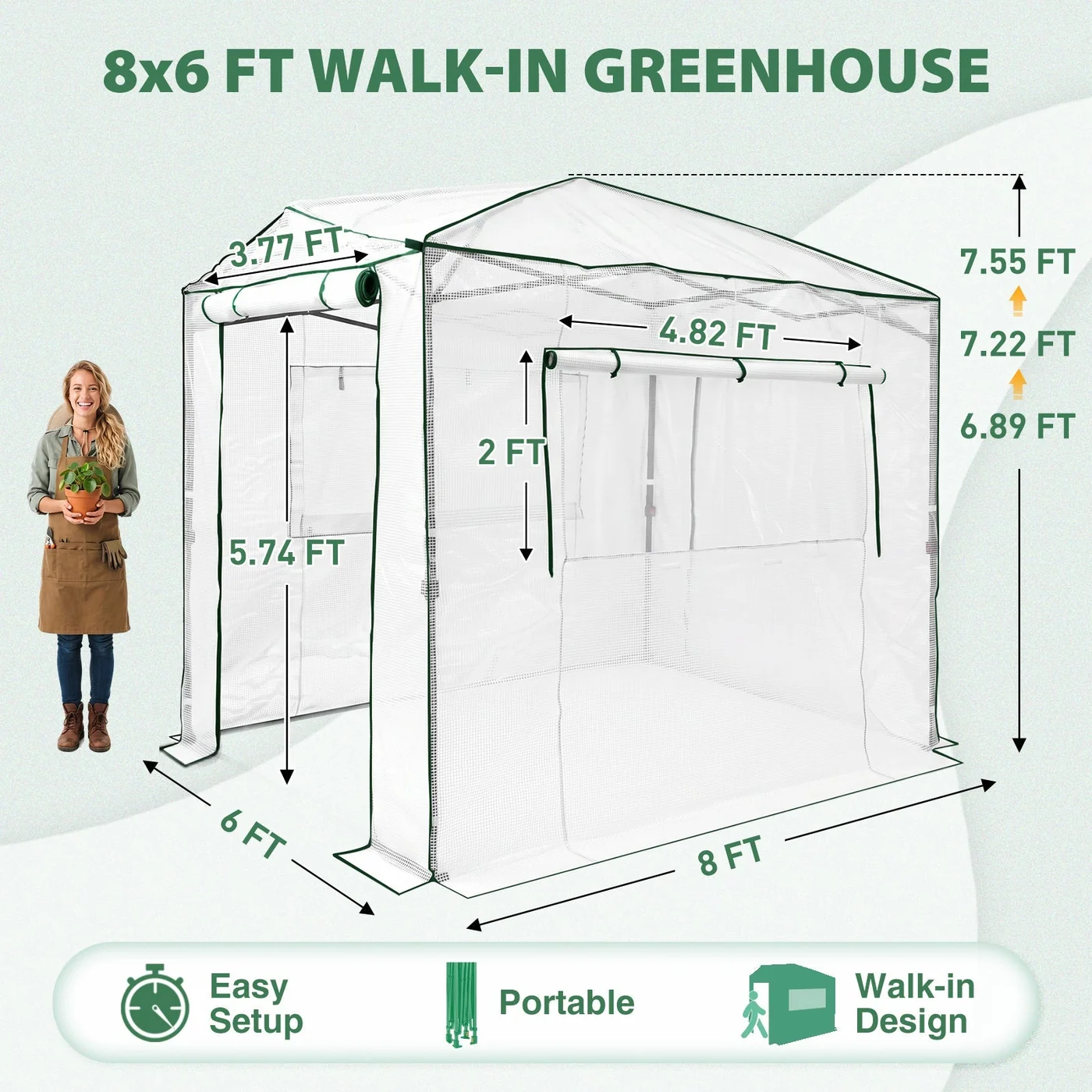 EAGLE PEAK 8 × 6-foot pop-up greenhouse, grey/white, product view 3