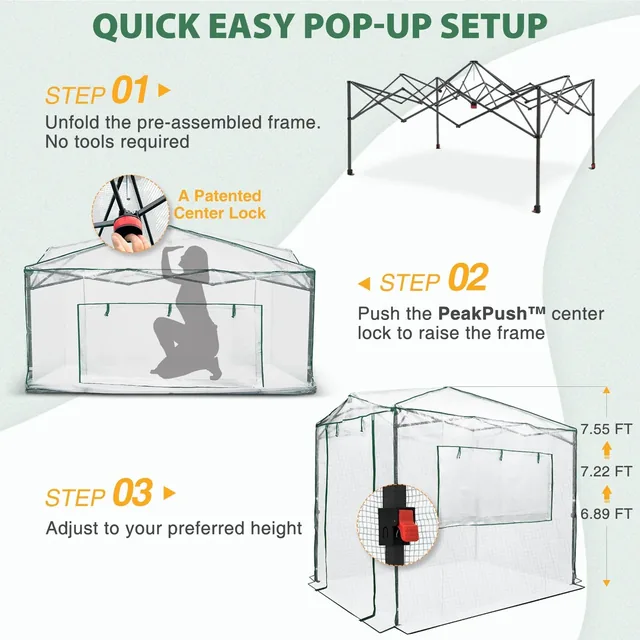 EAGLE PEAK 8 × 6-foot pop-up greenhouse, grey/white, product view 2