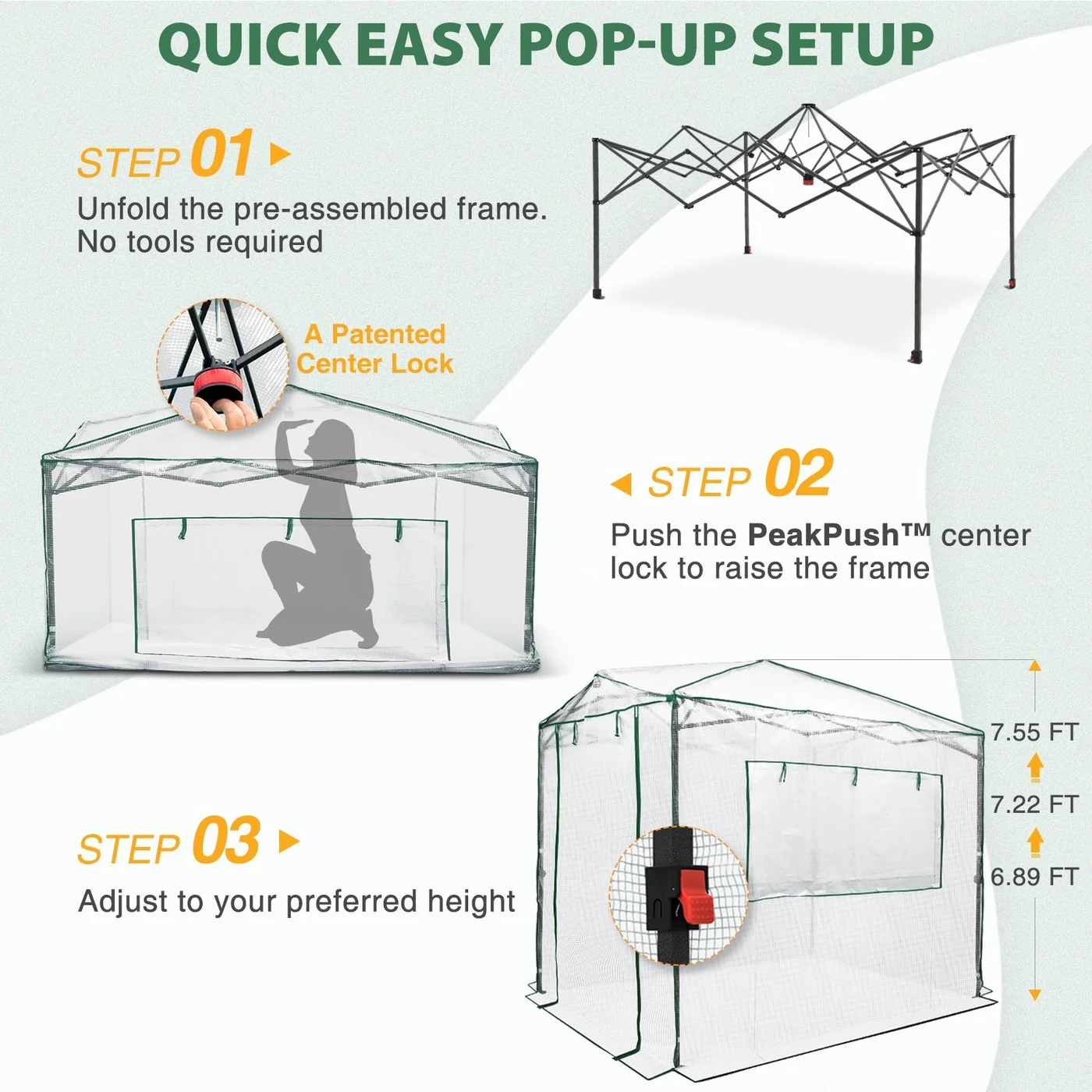 EAGLE PEAK 8 × 6-foot pop-up greenhouse, grey/white, product view 2