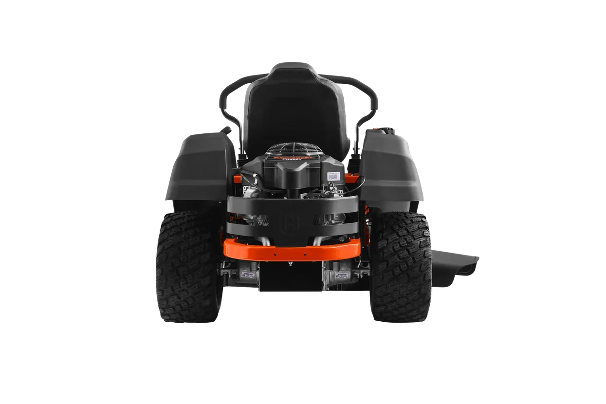 Husqvarna Z242F Special Edition. Front view of a Husqvarna ride-on lawn mower.