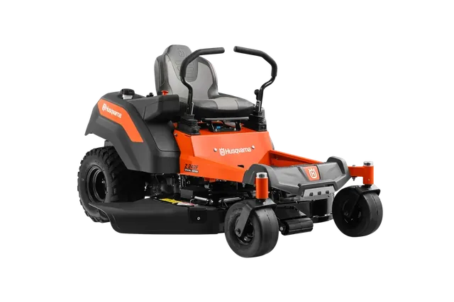 Husqvarna Z242F Special Edition. Front view of a Husqvarna ride-on mower with cutting deck.