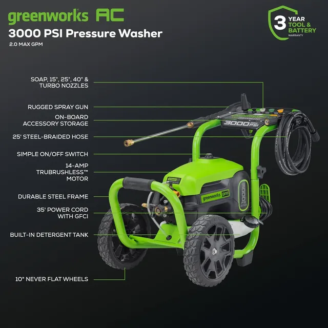 Greenworks 3000 PSI brushless electric pressure washer, product gallery view 3