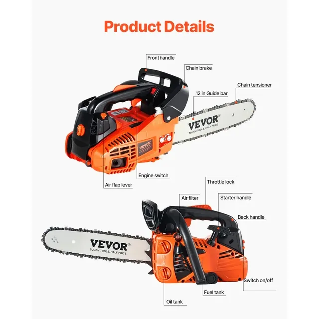 VEVOR 25.4cc 12-inch gas chainsaw, product gallery view 3