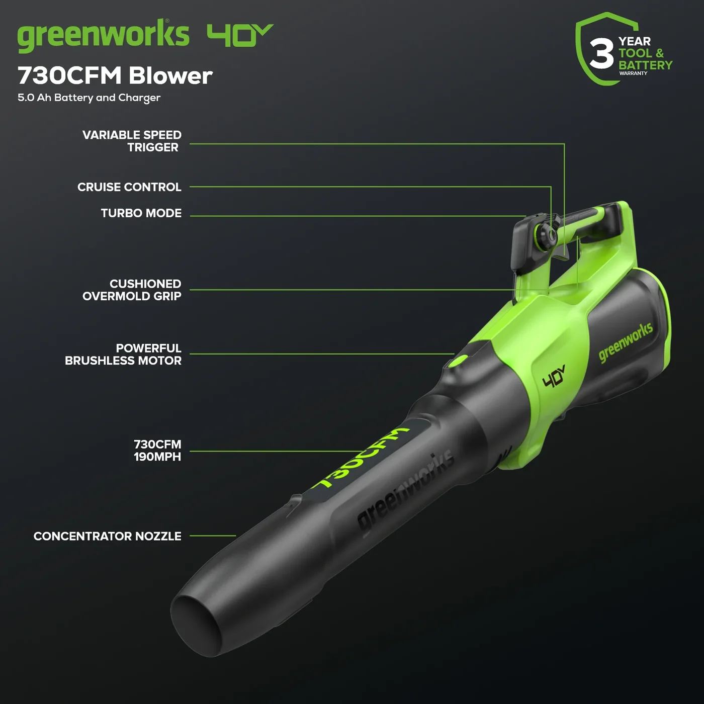 Greenworks BL40L510 leaf blower, manufacturer gallery view 3