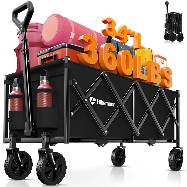 HIKEMOON 120L collapsible wagon, black, product gallery view 1