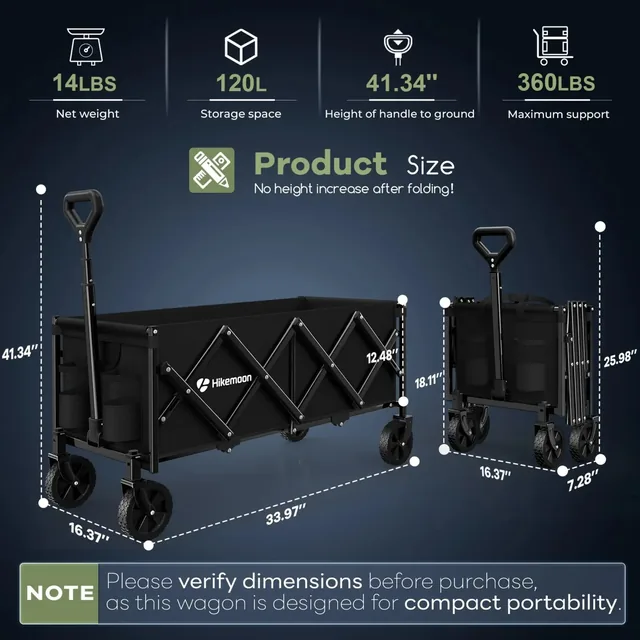 HIKEMOON 120L collapsible wagon, black, product gallery view 7