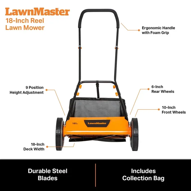 LawnMaster LMRM1801 18-inch 5-blade reel mower, product gallery view 6
