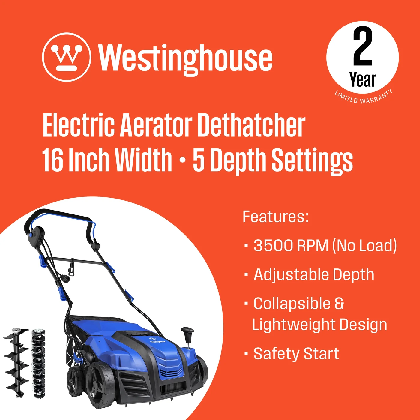 Westinghouse W16ADAC 16-inch aerator/dethatcher, product gallery view 2