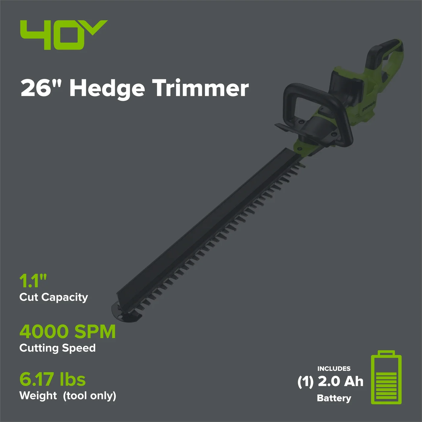 Greenworks HT40L210-00 hedge trimmer, manufacturer gallery view 2