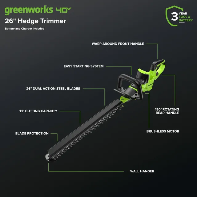 Greenworks HT40L210-00 hedge trimmer, manufacturer gallery view 3