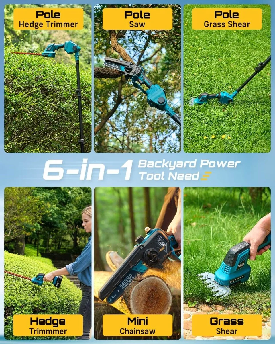 SEESII 6-in-1 pole saw and hedge trimmer kit, product gallery view 2