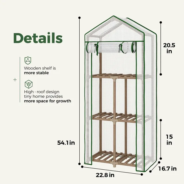 Bamworld 23 × 17 × 54-inch wooden mini greenhouse, product view 3
