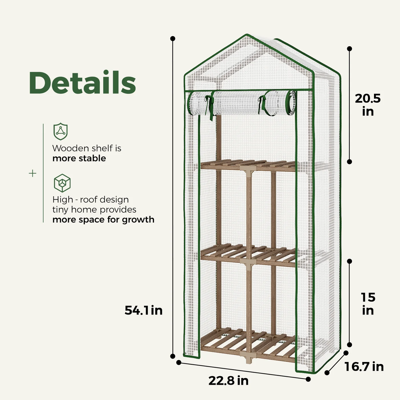 Bamworld 23 × 17 × 54-inch wooden mini greenhouse, product view 3