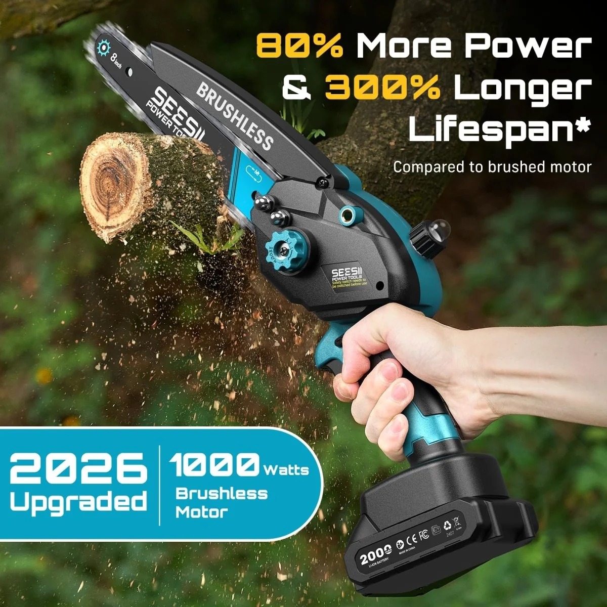 SEESII 6- and 8-inch brushless mini chainsaw kit, product gallery view 4