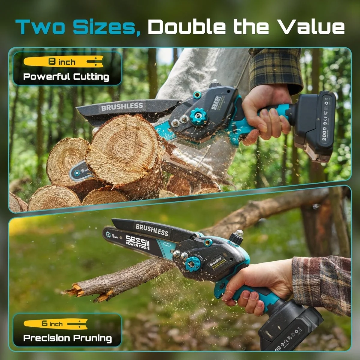 SEESII 6- and 8-inch brushless mini chainsaw kit, product gallery view 3